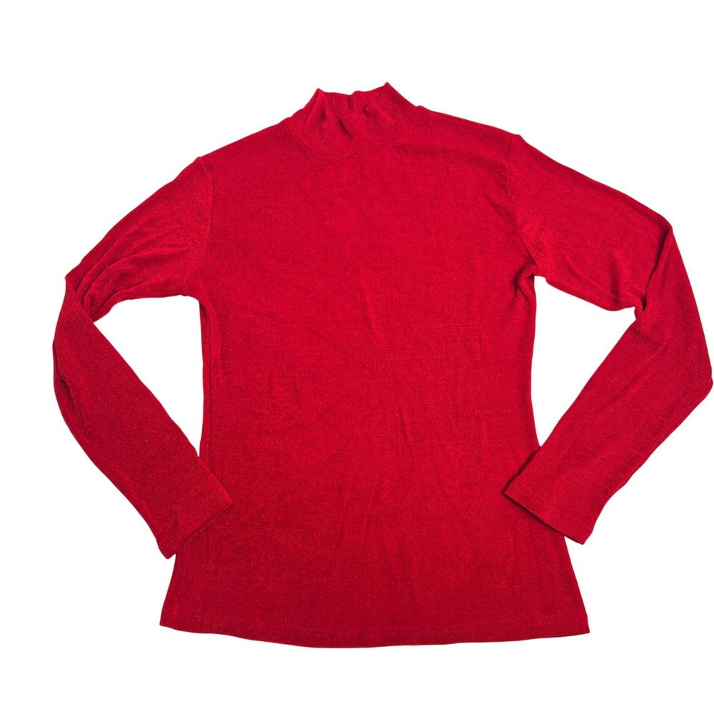 Vtg y2k Charlotte Russe Sz M Slinky Red Mock Neck Long Sleeve Knit Top Women's